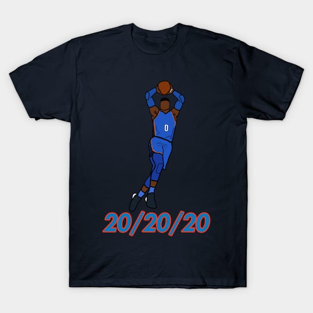 Russell Westbrook 20/20/20 - NBA Oklahoma City Thunder T-Shirt by xavierjfong